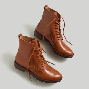 Madewell Evelyn Lace Up Ankle High Top Boot Leather Dried Maple Brown Combat 6.5
